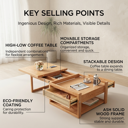 Zen Frame Modular Design Wood Tea Table