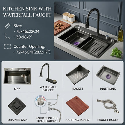 Elegant Stainless Steel Waterfall Kitchen Sink