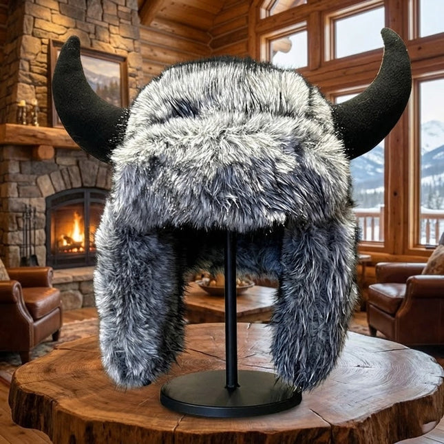 Viking Horn Fur Winter Trapper Hat