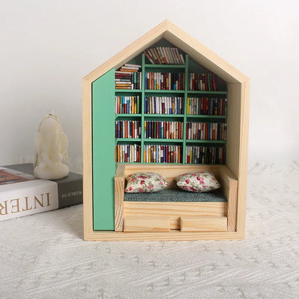 Wooden Library House Reading Nook Miniature