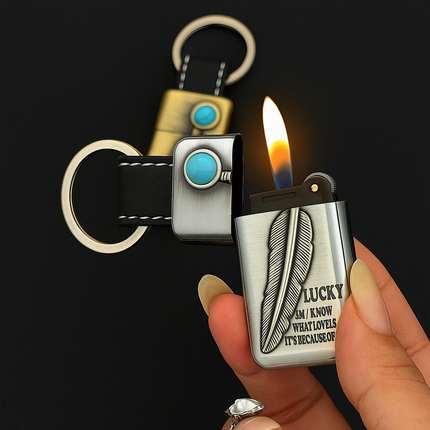 Turquoise Stone Vintage Metal Keychain Lighter
