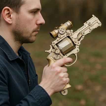 Mechanical Steampunk DIY Wooden Puzzle Toy Revolver