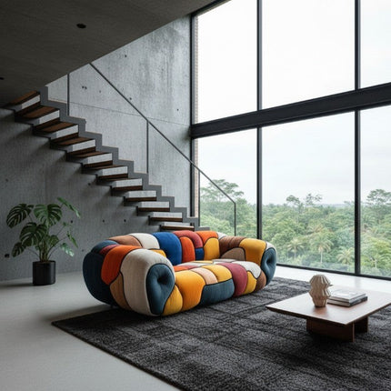 Colorful Mosaic Patchwork Curved Velvet Lounge Sofa
