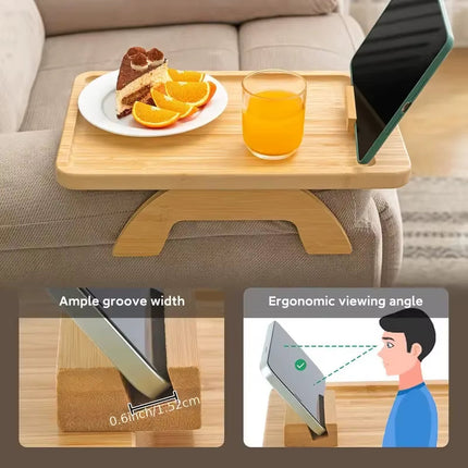 Wooden Clip-On Sofa Armrest Table Foldable Tray