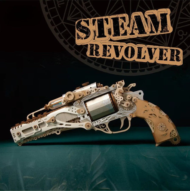 Mechanical Steampunk DIY Wooden Puzzle Toy Revolver