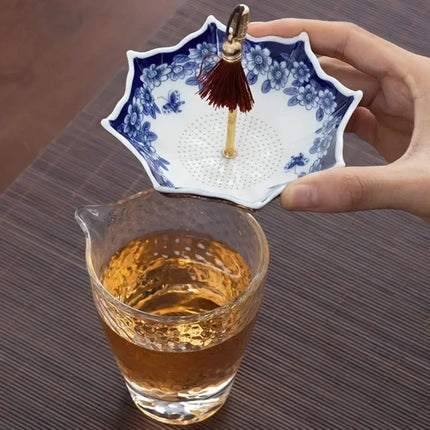 Traditional Floral Ceramic Umbrella Tea Strainer