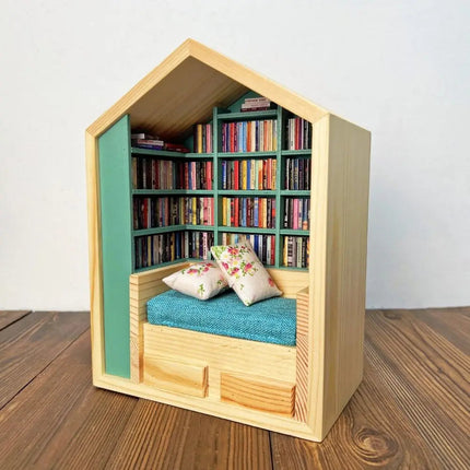 Wooden Library House Reading Nook Miniature