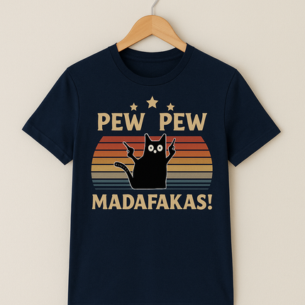 Pew Pew Funny Cat Retro T-Shirt
