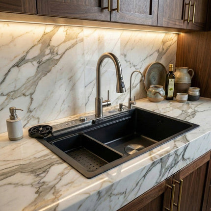 Black Sculpted Arc Workstation Modern Kitchen Sink