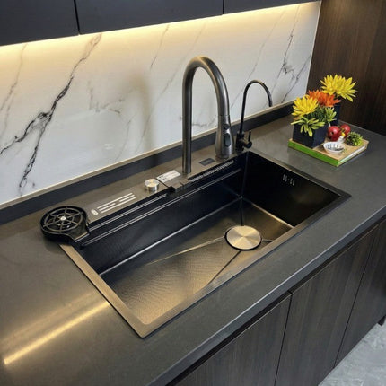 Black Sculpted Arc Workstation Modern Kitchen Sink