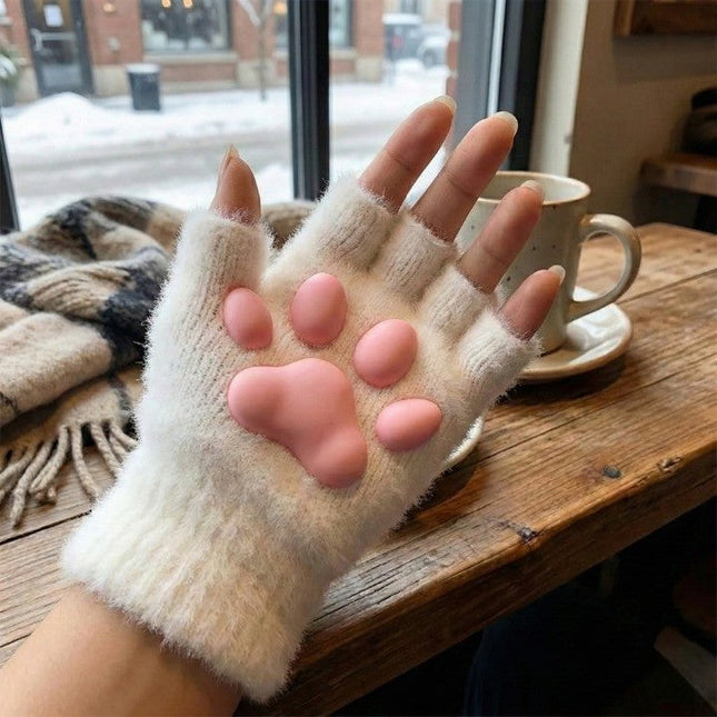 3D Cat Paw Soft Fingerless Gloves