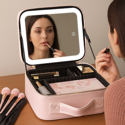LED Mirror Travel Makeup Organizer Bag