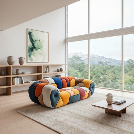 Colorful Mosaic Patchwork Curved Velvet Lounge Sofa