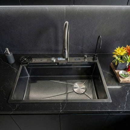 Black Sculpted Arc Workstation Modern Kitchen Sink