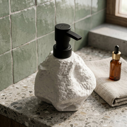 Sculptural Stone-Textured Ceramic Soap Dispenser