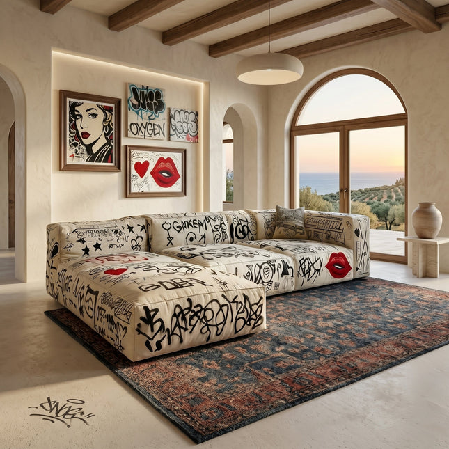 Street Art Graffiti Printed Sectional Sofa
