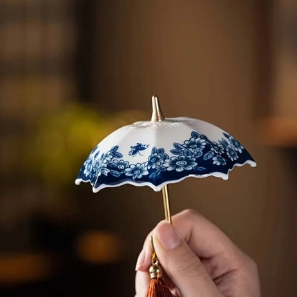 Traditional Floral Ceramic Umbrella Tea Strainer