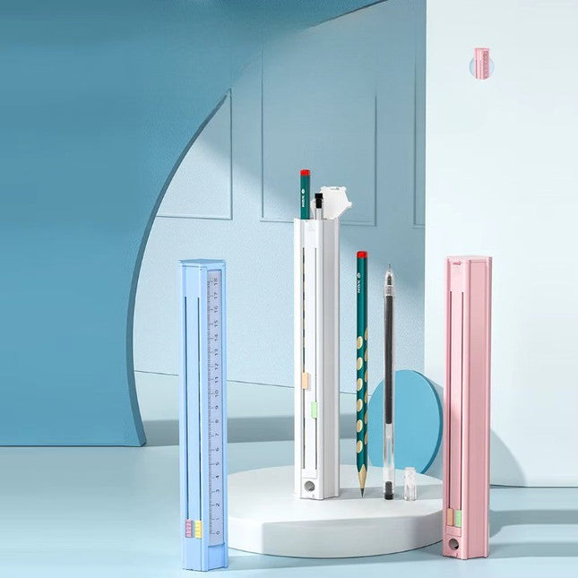 Slim Portable Multifunctional Ruler Pencil Holder