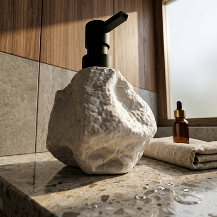 Sculptural Stone-Textured Ceramic Soap Dispenser