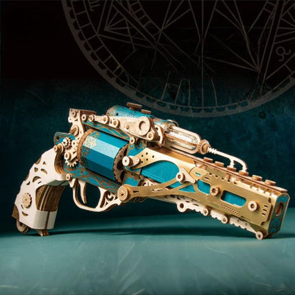Mechanical Steampunk DIY Wooden Puzzle Toy Revolver