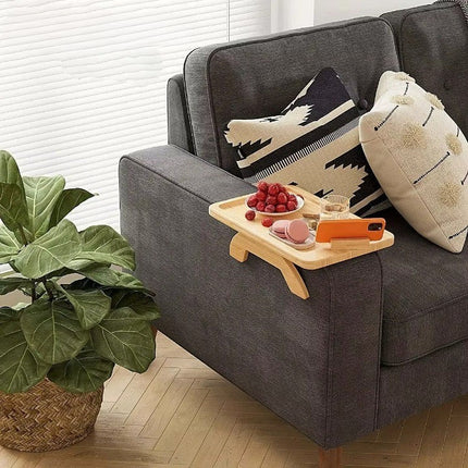 Wooden Clip-On Sofa Armrest Table Foldable Tray