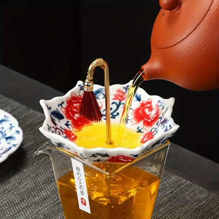 Traditional Floral Ceramic Umbrella Tea Strainer