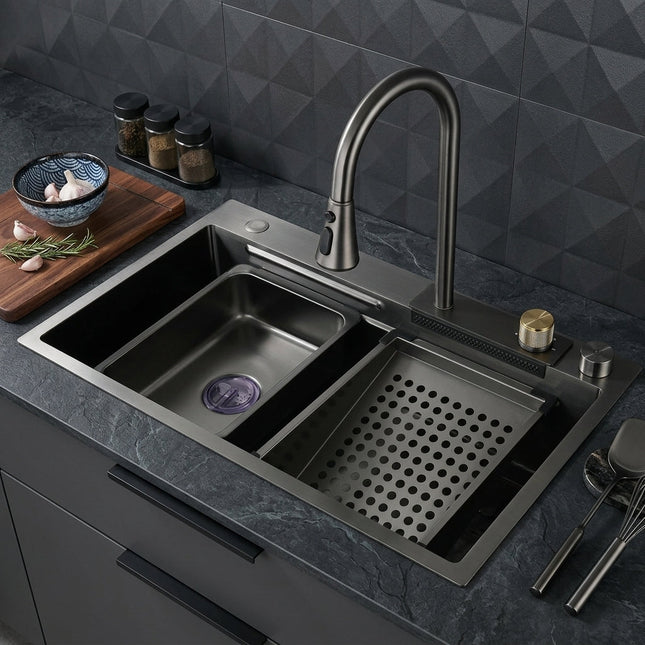 Elegant Stainless Steel Waterfall Kitchen Sink
