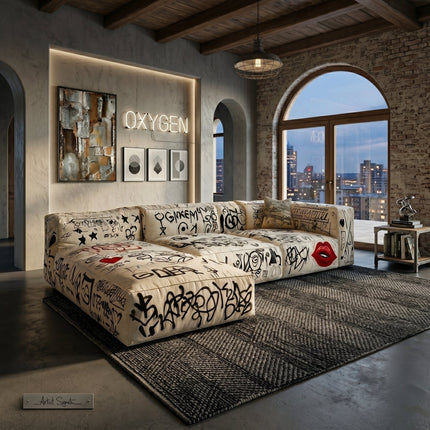 Street Art Graffiti Printed Sectional Sofa