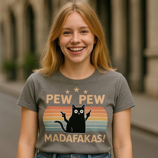 Pew Pew Funny Cat Retro T-Shirt