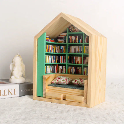Wooden Library House Reading Nook Miniature