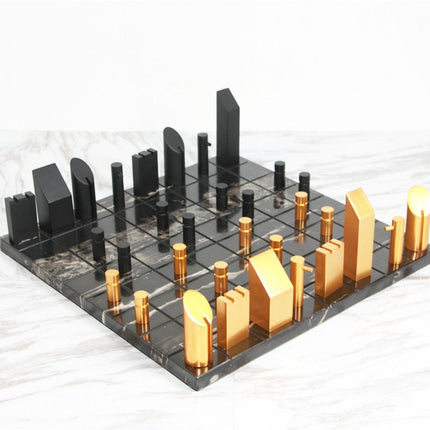 Modern Gold Black Marble Chess Board
