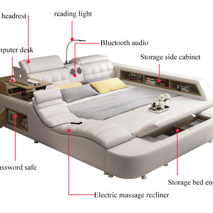 Luxury Leather Multifunctional Modern Bed Frame with Massage Chair