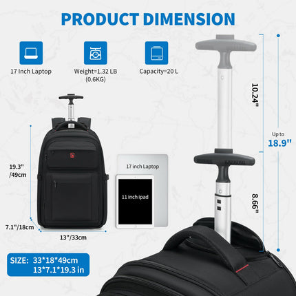 OIWAS Rolling Backpack Carry on Backpack with Wheels