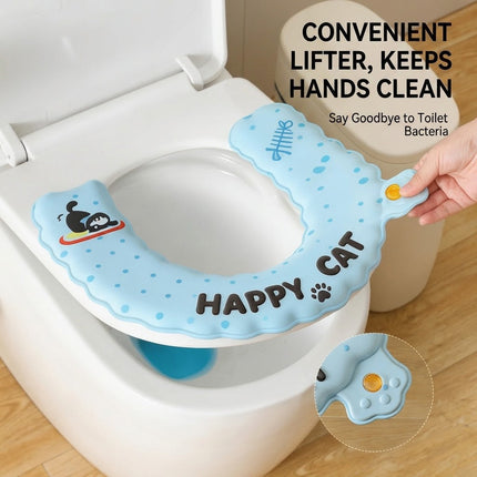 Cat-Print Waterproof Toilet Seat Cushion Cover