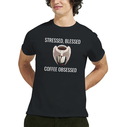 Stressed Blessed & Coffee Obsessed Cotton T-Shirt