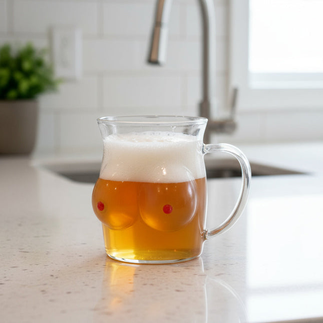 Double-Wall Chesty Shape Glass Funny Mug