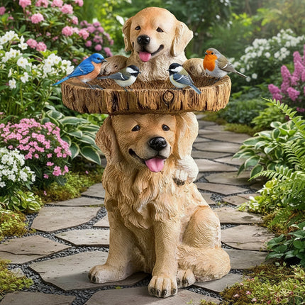 Golden Retriever Puppy Bird Bath Garden Statue