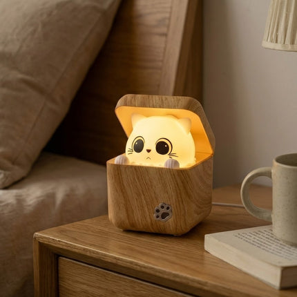 Cute Peekaboo Cat Wooden Night Light Lamp