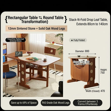Vintage Style Folding Wooden Dining Table