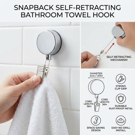 SnapBack Self-Retracting Bathroom Towel Hook