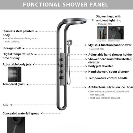 High-flow Thermostatic Digital LED Rainfall Shower Set