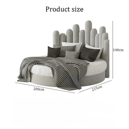 Scandinavian-Inspired Round Upholstered Wave Headboard Bed