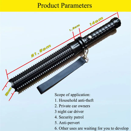 Tactical Rechargeable Flashlight Telescopic Self Defense Stick