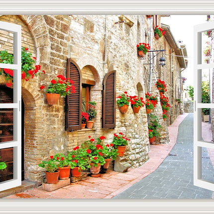 3D Street Scene Self-Adhesive European Wallpaper
