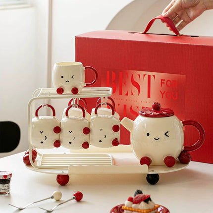 Blushing Face Cute Ceramic Tea Set Gift Box