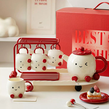 Blushing Face Cute Ceramic Tea Set Gift Box