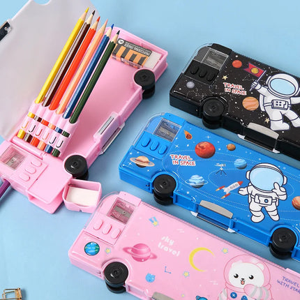 Cartoon Bus Multifunctional Kids Stationery Pencil Box