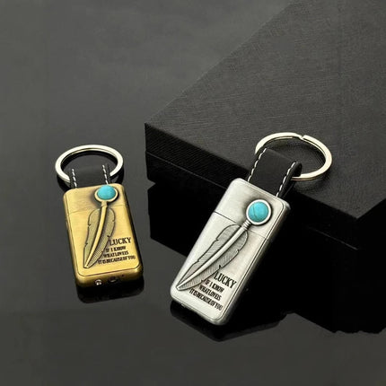 Turquoise Stone Vintage Metal Keychain Lighter