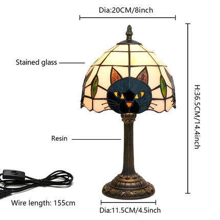 Midnight Cat Stained Glass Table Lamp