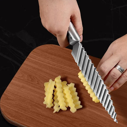 Wooden Handle Ribbed Design Kitchen Knife